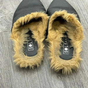 Sol Sana Black Leather Fur Trimmed Mules Shoes